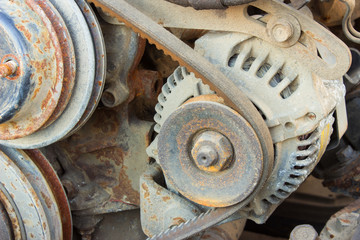 belt of the generator and an old car generator