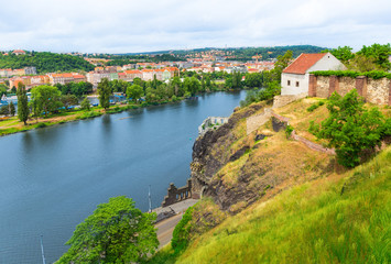 Fototapeta premium View from Vysehrad Castle over the Vltava River in Prague, Czech Republic