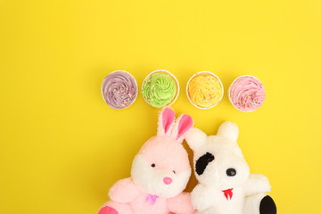 tasty birthday cupcake with  yellow background