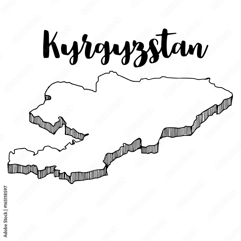 Wall mural Hand drawn of Kyrgyzstan map, vector illustration