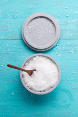 sea salt on wooden background