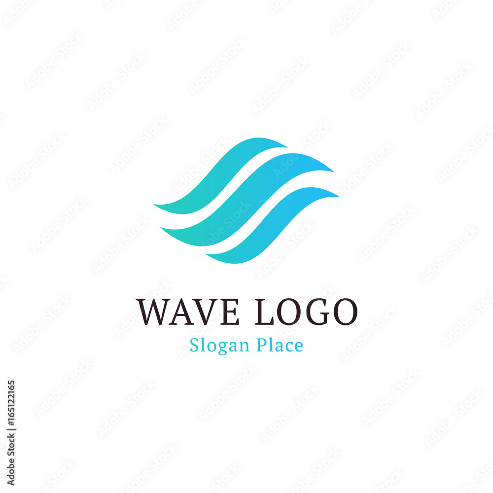 Poster wavy wave in round shape, red and blue feather logos. isolated abstract decorative logo set, design 