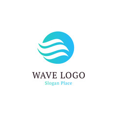 Wavy wave in round shape, red and blue feather logos. Isolated abstract decorative logo set, design element template on white background