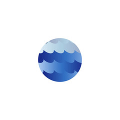 Abstract isolated round shape liquid, blue color ocean, wave and sky, cloud logo. Water stylized vector logotype.