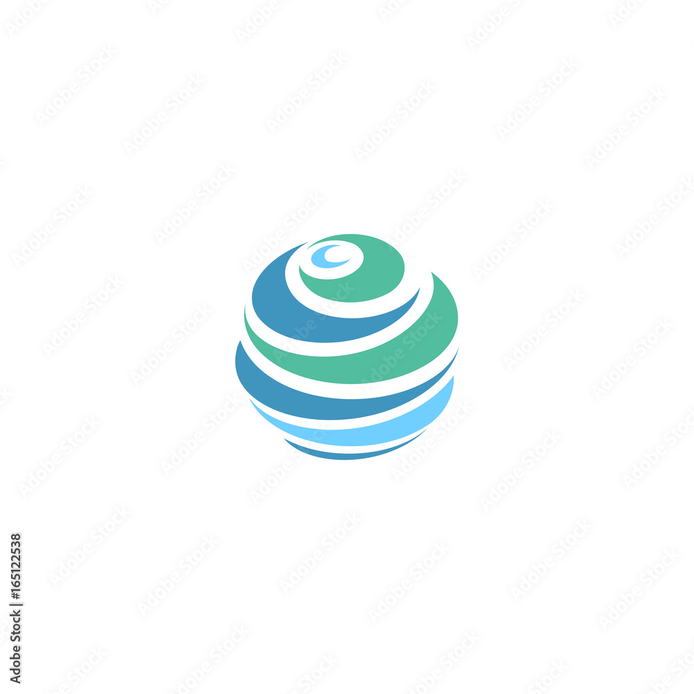 Poster abstract blue global planet stripped vector logos template. rotating blue strips, circular planet in