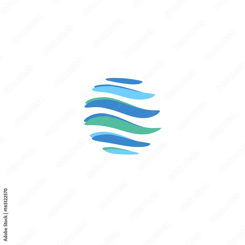 Poster abstract blue global planet stripped vector logos template. rotating blue strips, circular planet in