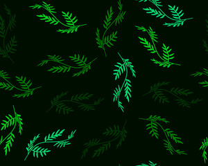Vector seamless pattern with leaf. Green and black background - 165122751