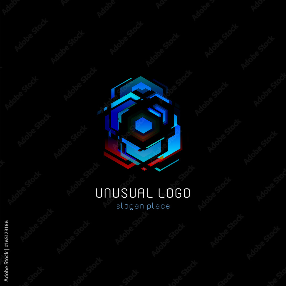 Poster futuristic reactor abstract colorful vector logo template. innovative technologies digital design ef