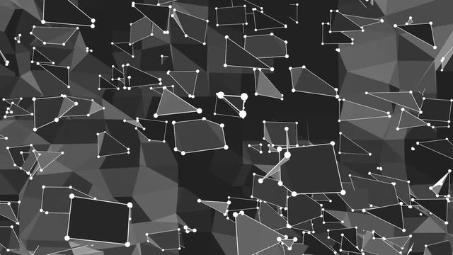 Abstract black and white low poly waving surface as poligonal environment. Grey abstract geometric vibrating environment or pulsating background in cartoon low poly popular stylish 3D design.