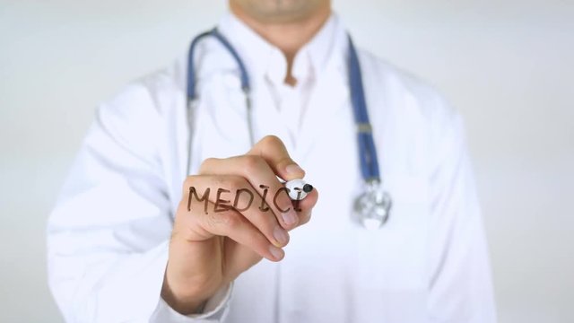 Medicine, Doctor Writing on Glass