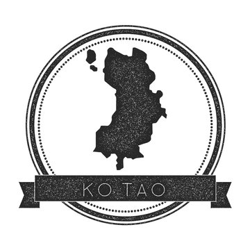 Ko Tao map stamp. Retro distressed insignia. Hipster round badge with text banner. Island vector illustration.
