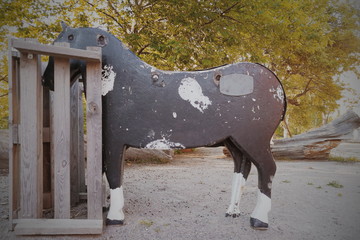 Wooden stained toy horse 