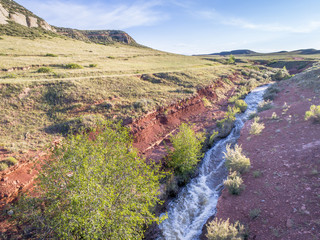 creek in Colorado foothills aerial view