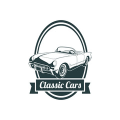 Classic muscle car emblems, high quality retro badge and vintage icon. Design elements for service car repair, restoration and car club  - stock vector