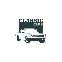 Classic muscle car emblems, high quality retro badge and vintage icon. Design elements for service car repair, restoration and car club  - stock vector