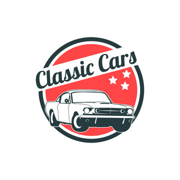 Classic muscle car emblems, high quality retro badge and vintage icon. Design elements for service car repair, restoration and car club  - stock vector