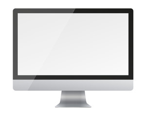 Computer monitor display with blank screen isolated on white background. - 165131567