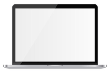 Glossy laptop with blank screen isolated on transparent background. Vector illustration. EPS10.