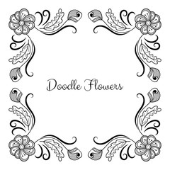 Hand drawn monochrome floral frame. Place for text. Vector illustration
