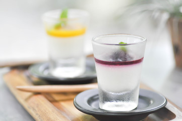 berry panna cotta and passion fruit panna cotta