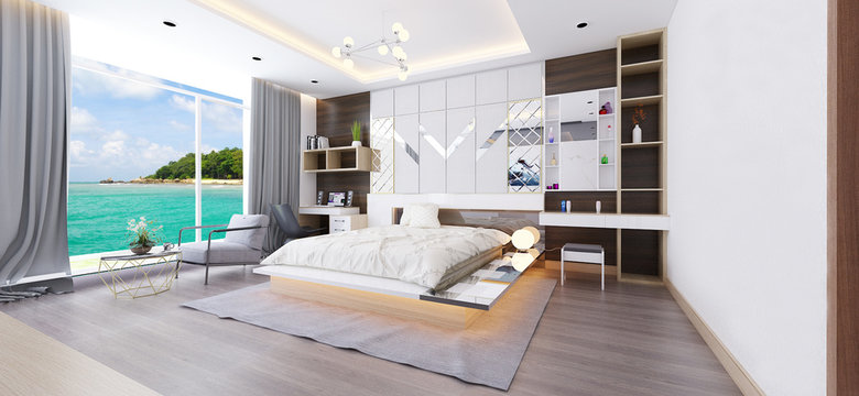 3D interior with bedroom and living room
