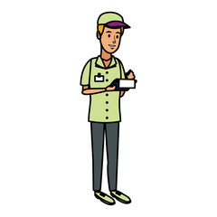 delivery man with clipboard and pen writing logistic