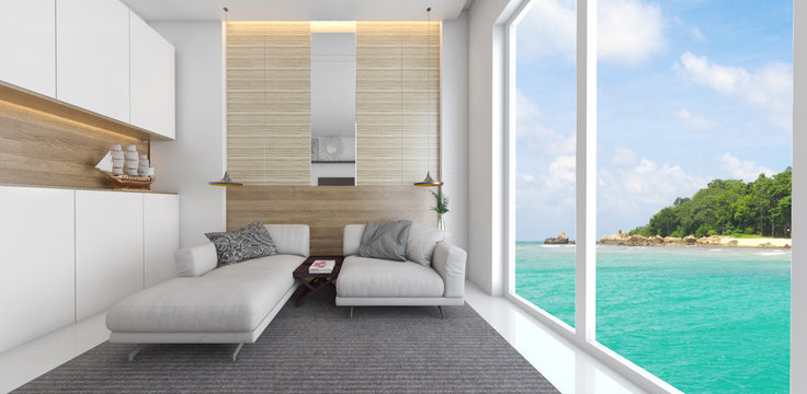 3D interior with bedroom and living room