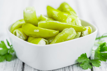 Stuffed green Chilis (selective focus).