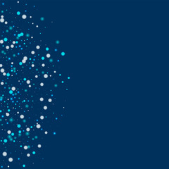 Beautiful falling snow. Left semicircle with beautiful falling snow on deep blue background. Vector illustration.