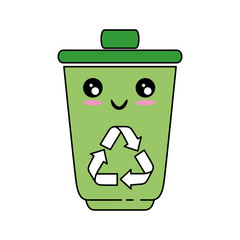 kawaii trash bucket icon over white background vector illustration