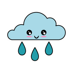 kawaii cloud and rain icon over white background vector illustration