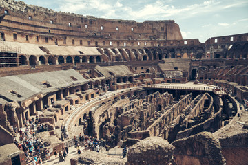 Fototapeta na wymiar Interior of the Colosseum. Colosseum is famous landmark in Rome, Italy