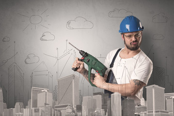 City plan with worker.