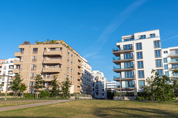 Modern white and brown apartment houses in Berlin, Germany