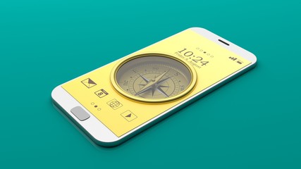 Compass on a smartphone screen. 3d illustration