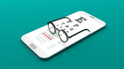Eyesight test on a smartphone. 3d illustration