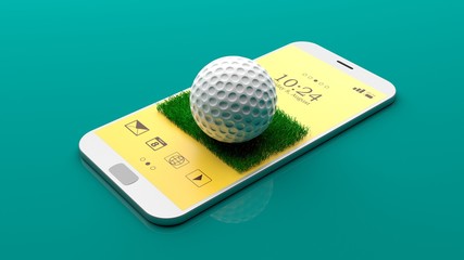 Golf ball on a smartphone screen. 3d illustration