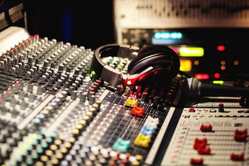 Buttons of a professional audio recording studio