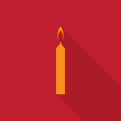 Candle icon with long shadow on red background, flat design style. Vector illustration eps 10.