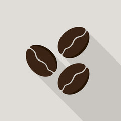 Coffee beans icon with long shadow on gray background, flat design style. Vector illustration eps 10.