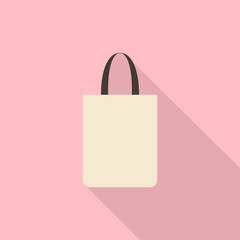 Fabric bag icon with long shadow on pink background, flat design style. Vector illustration eps 10.