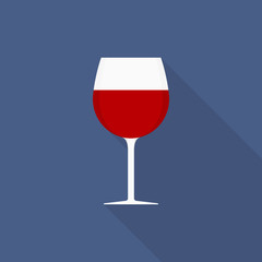 Wine glass icon with long shadow on blue background, flat design style. Vector illustration eps 10.