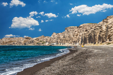 Greek black sand beach in Santorini. Greek black and white sand beach in Santorini