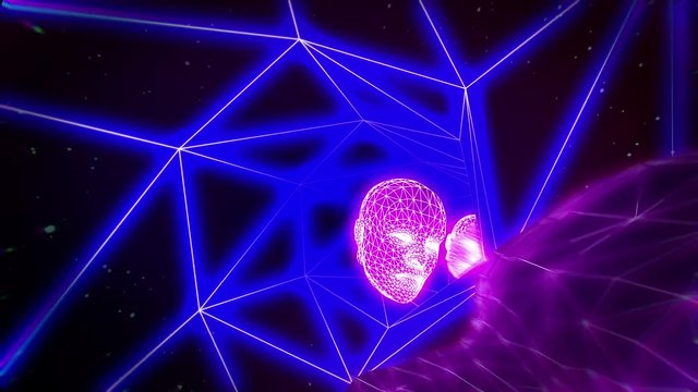 Heads moving in a tunnel. Retro Futuristic seamless background.