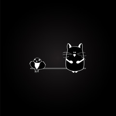 cat and bird on the black background. vector