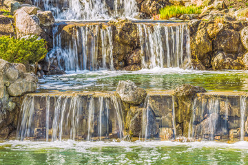 Cascade waterfall in the landscape park Mezhyhirya near Kiev.