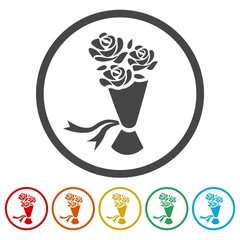 Rose bouquet icons set - Illustration 