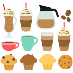 Coffee Break Time / Different Kinds Of Coffee In White Background