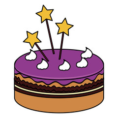 delicious cake with stars celebration icon vector illustration design