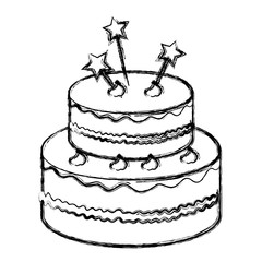 delicious cake with stars celebration icon vector illustration design